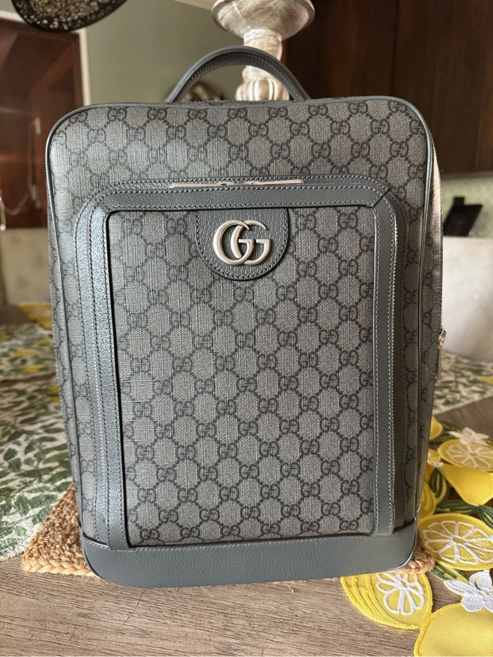 Gucci Unisex Gray GG Supreme Canvas Backpack Silver Double G Hardware